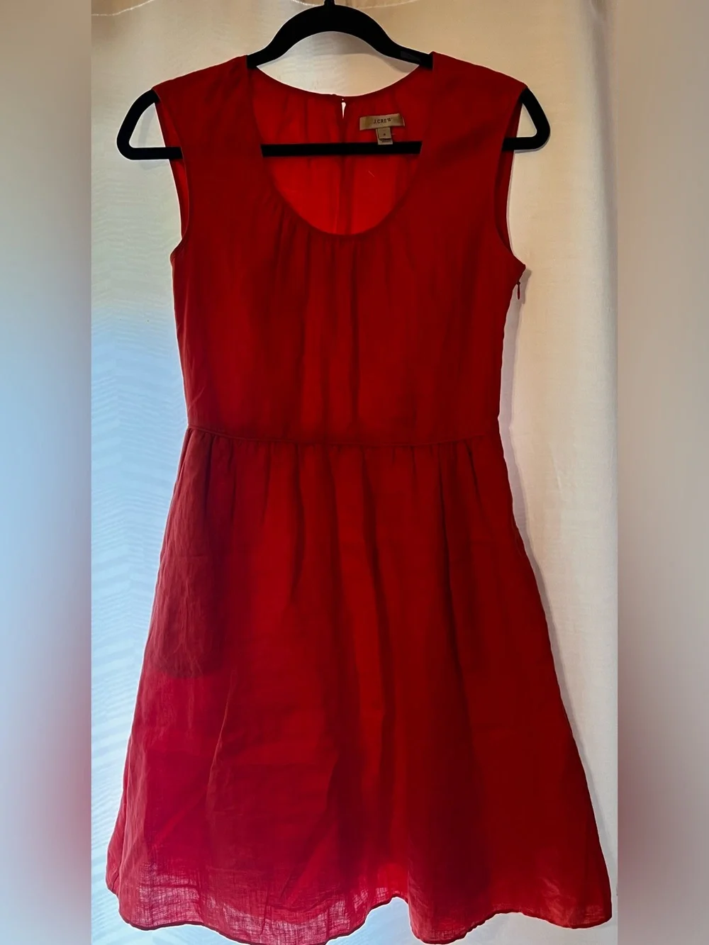 J. Crew Coral Sleeveless Scoop-Neck A-Line Linen Dress